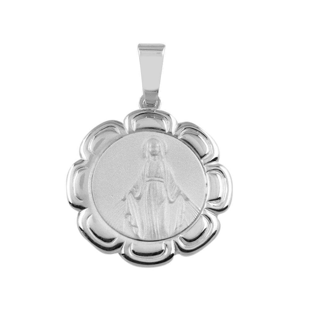 High Polished 925 Sterling Silver Round Mary Medallion Pendant - SOP00095