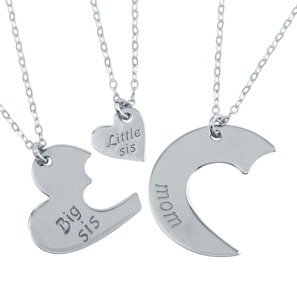 Rhodium Plated 925 Sterling Silver 3 Heart Family 3 Necklaces - SOP00103