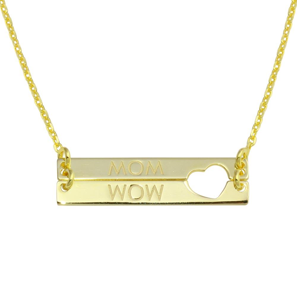 Gold Plated 925 Sterling Silver Bar Open Heart MOM Necklace - SOP00113