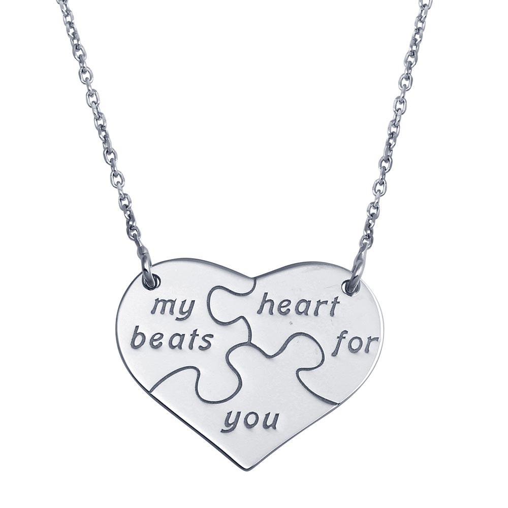 Rhodium Plated 925 Sterling Silver Puzzle Heart Necklace - SOP00114