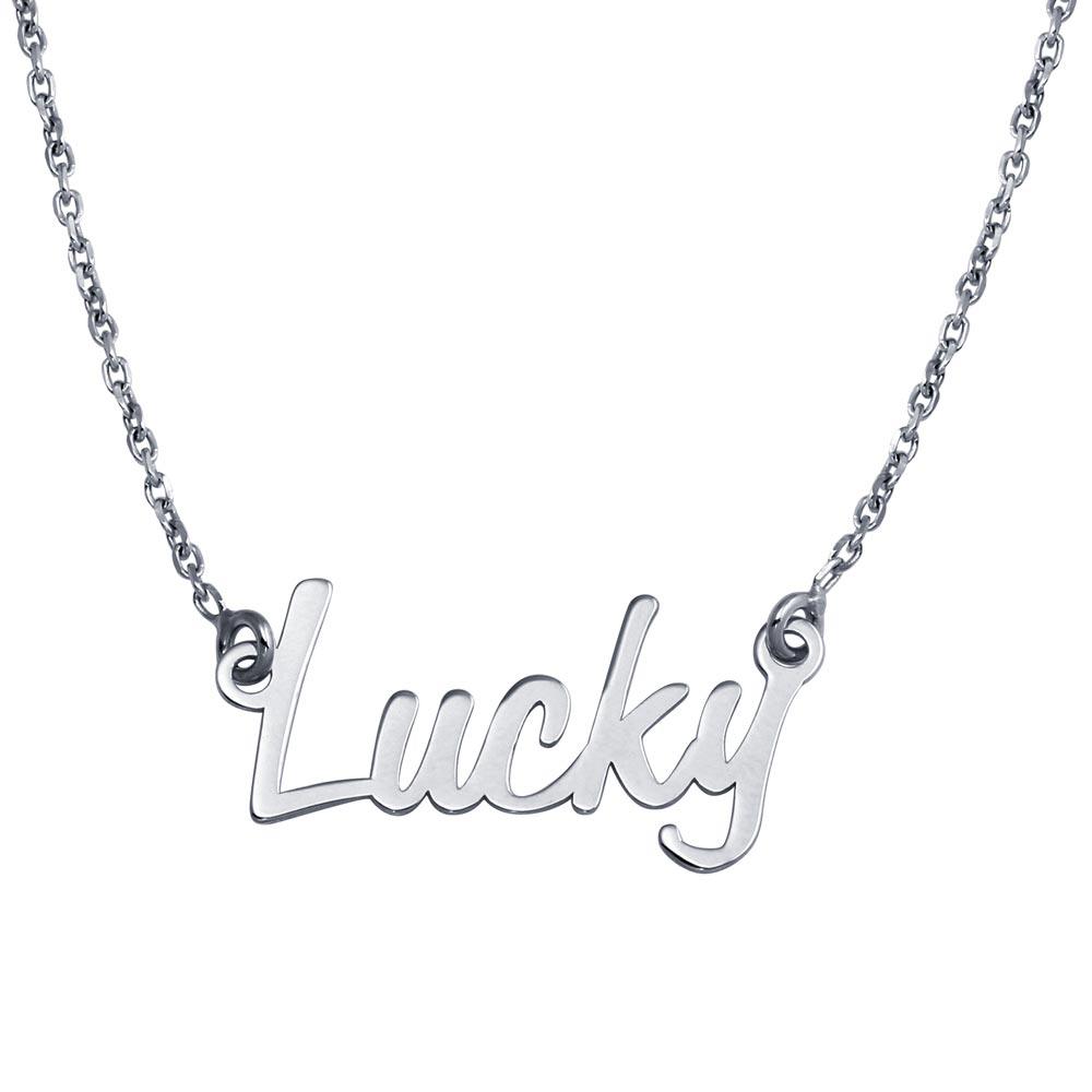 Rhodium Plated 925 Sterling Silver Lucky Pendant Necklace - SOP00116