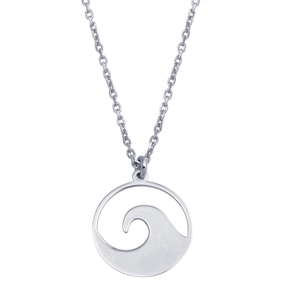 Rhodium Plated 925 Sterling Silver Disc Wave Design Necklace - SOP00117