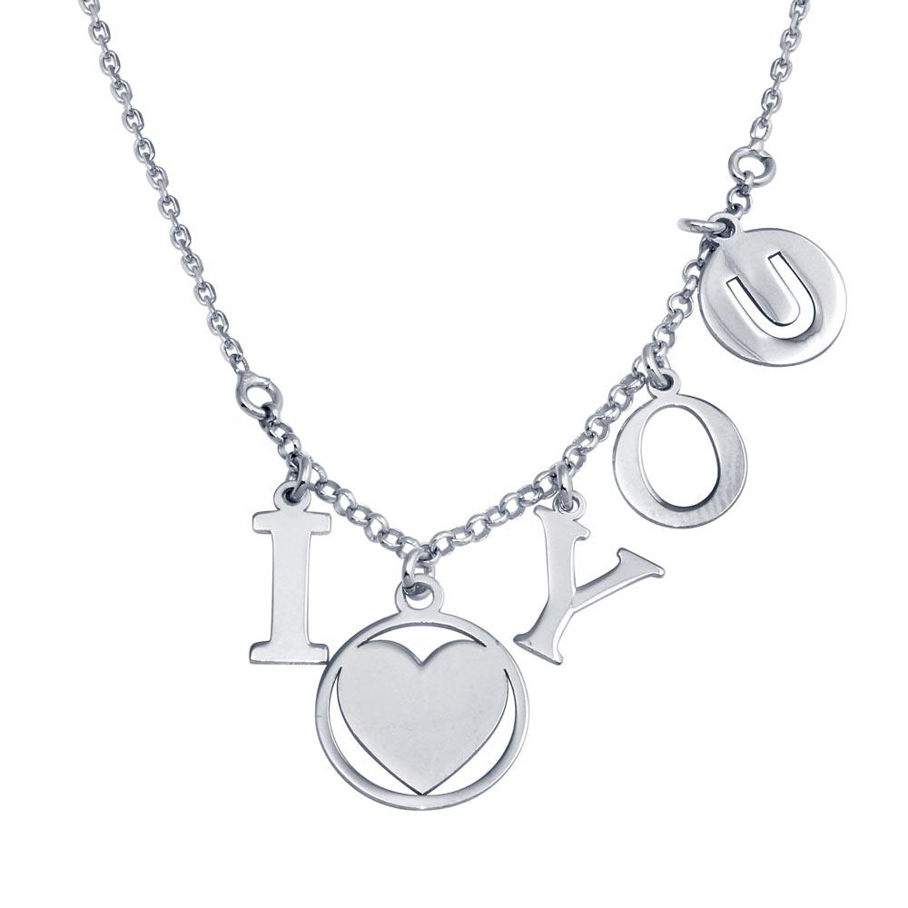 Rhodium Plated 925 Sterling Silver I Heart You Charm Necklace - SOP00118