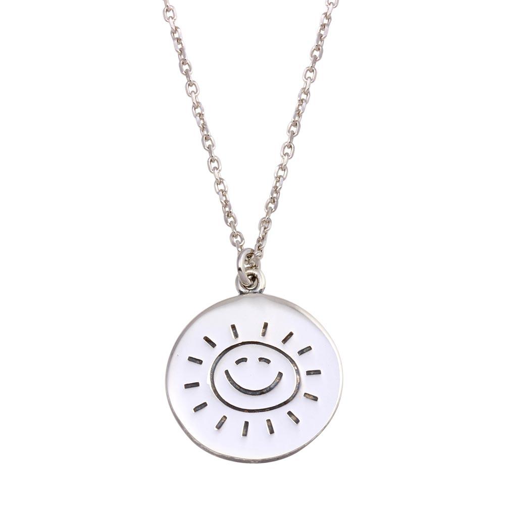 Rhodium Plated 925 Sterling Silver Disc Sun Word Necklace - SOP00130