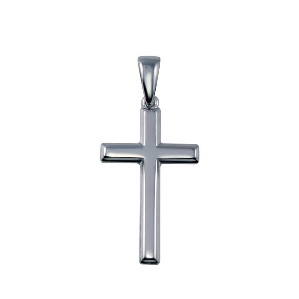 Rhodium Plated 925 Sterling Silver Soldered Bail Cross Pendant - SOP00131RH