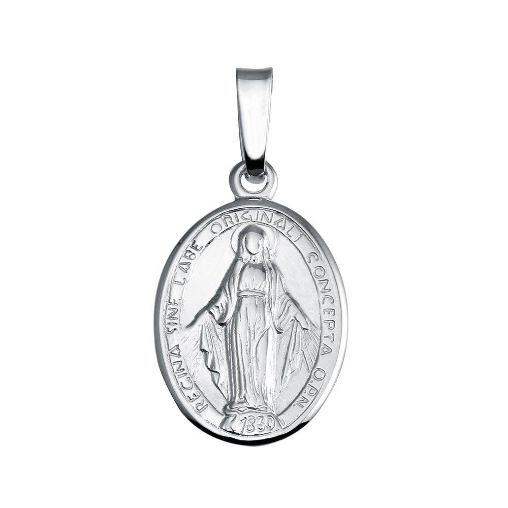 925 Sterling Silver Silver Finish High Polished Mary Medallion Charm - SOP00133