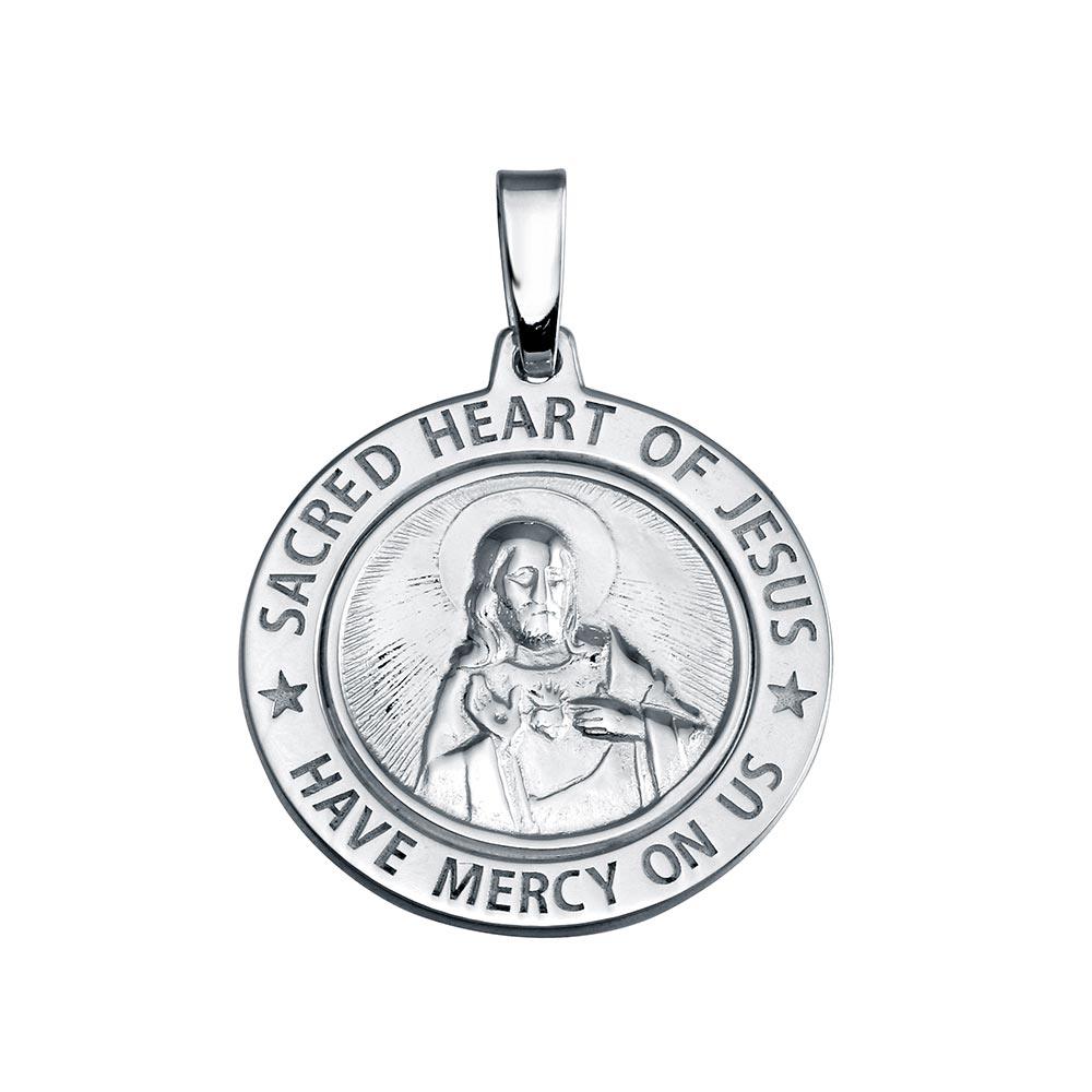 925 Sterling Silver Silver Finish High Polished Sacred Heart Of Jesus Medallion Charm - SOP00137