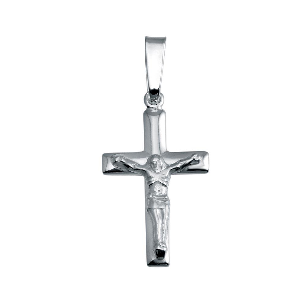 925 Sterling Silver Silver Finish High Polished Crucifix Pendant - SOP00142