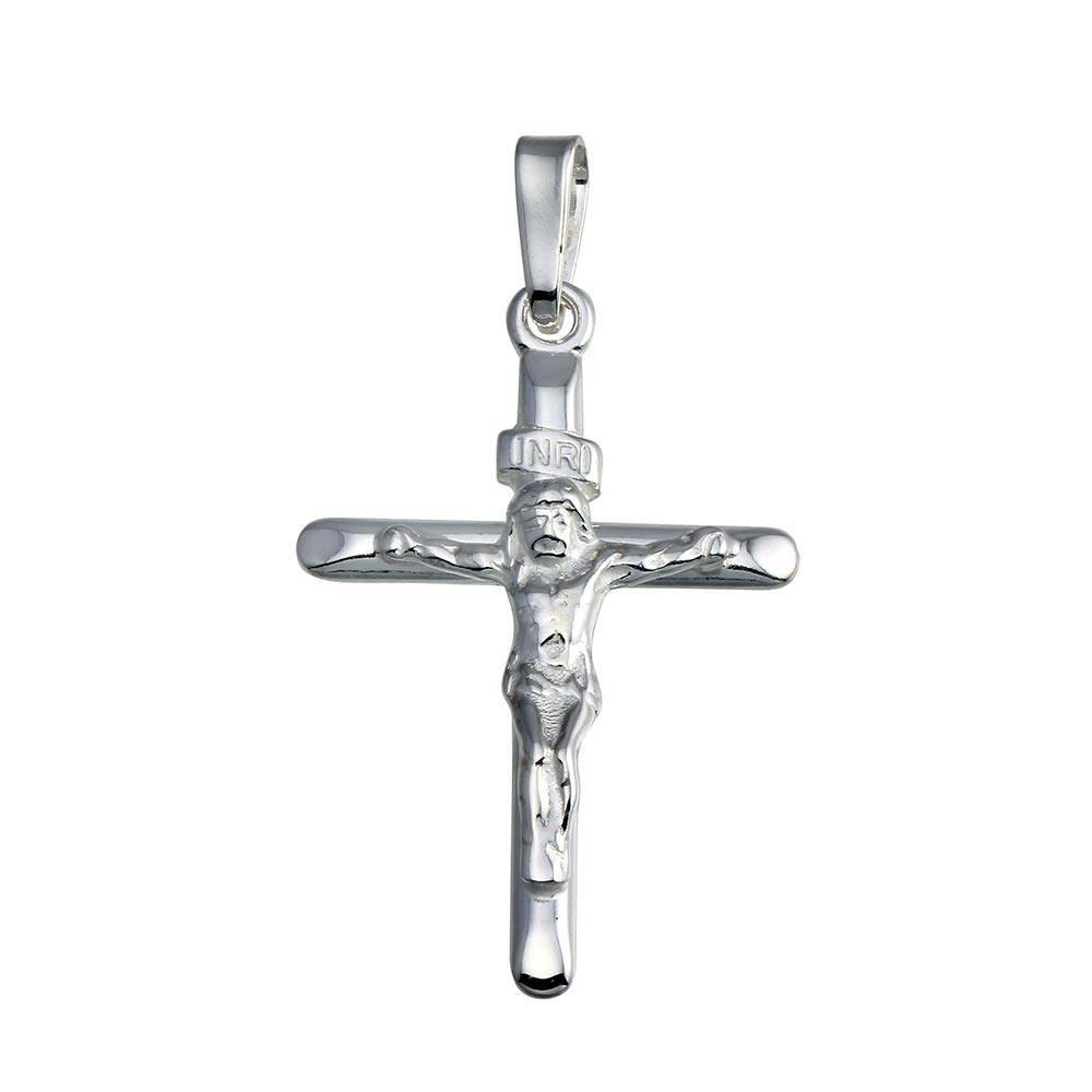 925 Sterling Silver Silver Finish High Polished Crucifix Pendant - SOP00145