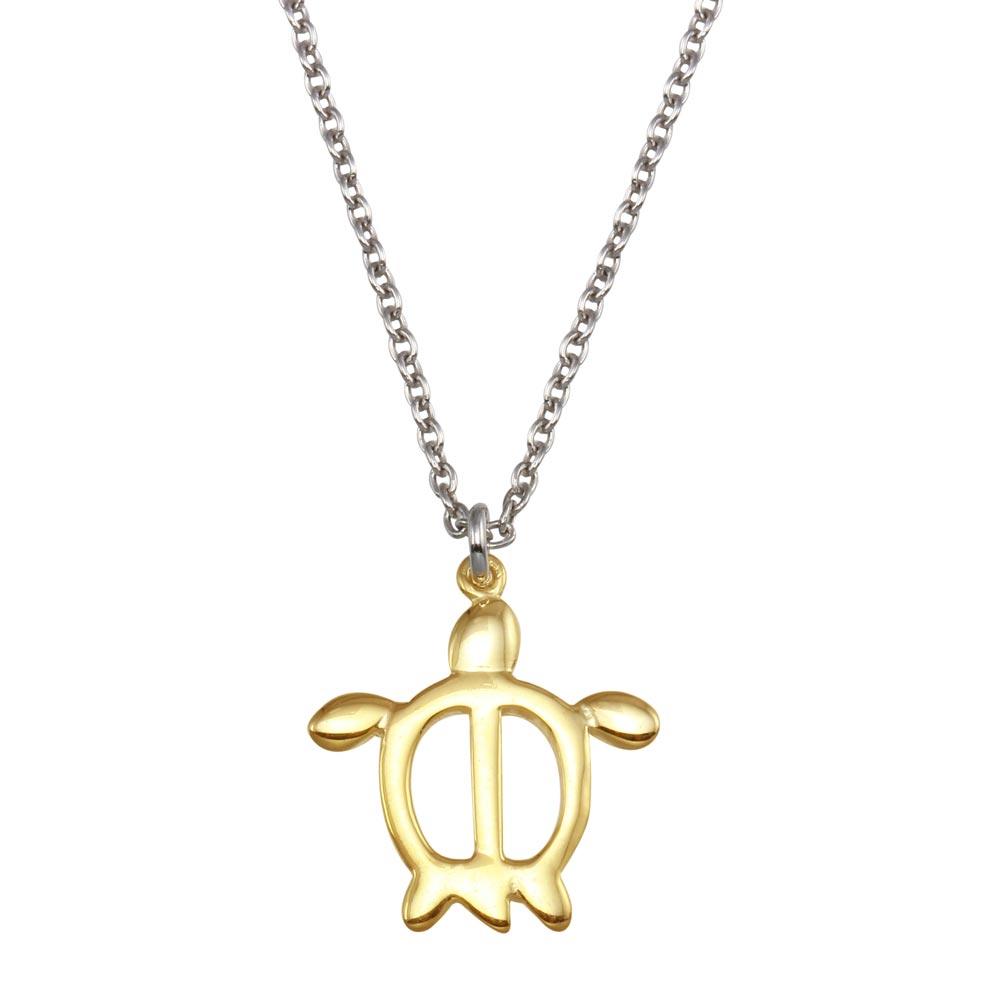 925 Sterling Silver Two Toned Turtle Pendant Necklace - SOP00148