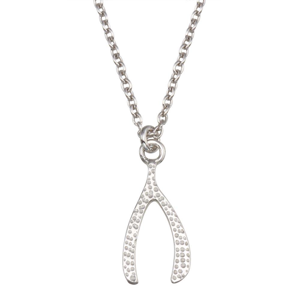 Rhodium Plated 925 Sterling Silver Wishbone Pendant Necklace - SOP00149