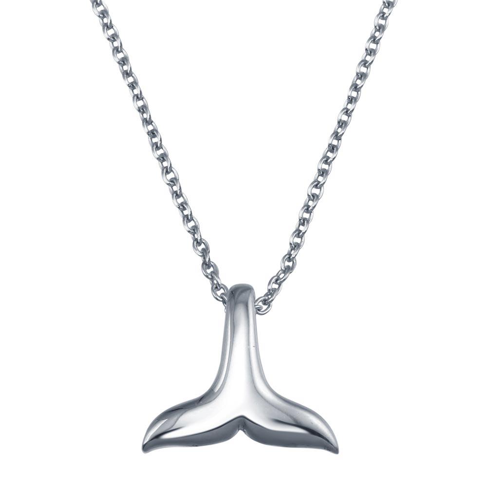 Rhodium Plated 925 Sterling Silver Whale Tail Pendant Necklace - SOP00150