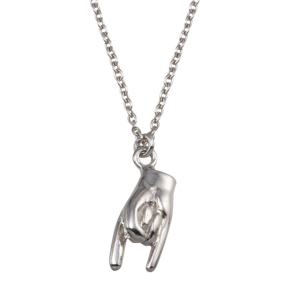 Rhodium Plated 925 Sterling Silver Hand Horns Pendant Necklace - SOP00152