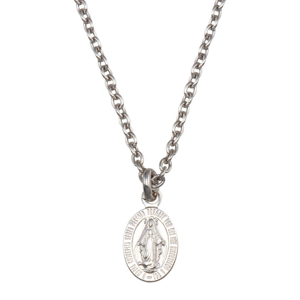 Rhodium Plated 925 Sterling Silver Virgin Mary Medallion Pendant Necklace - SOP00155