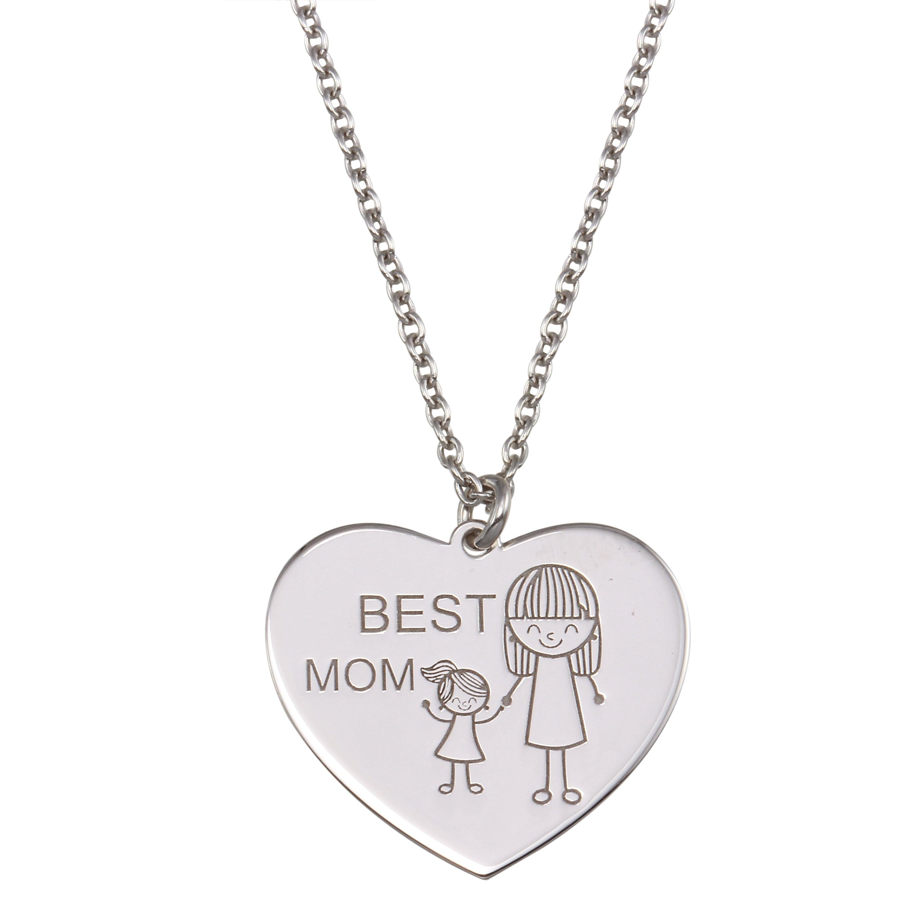 Rhodium Plated 925 Sterling Silver Best Mom Heart Pendant Necklace - SOP00163