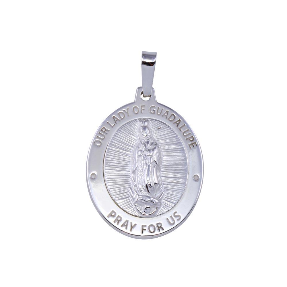 High Polished 925 Sterling Silver Nuestra Senora de Guadalupe Oval Pendant - SOP00172