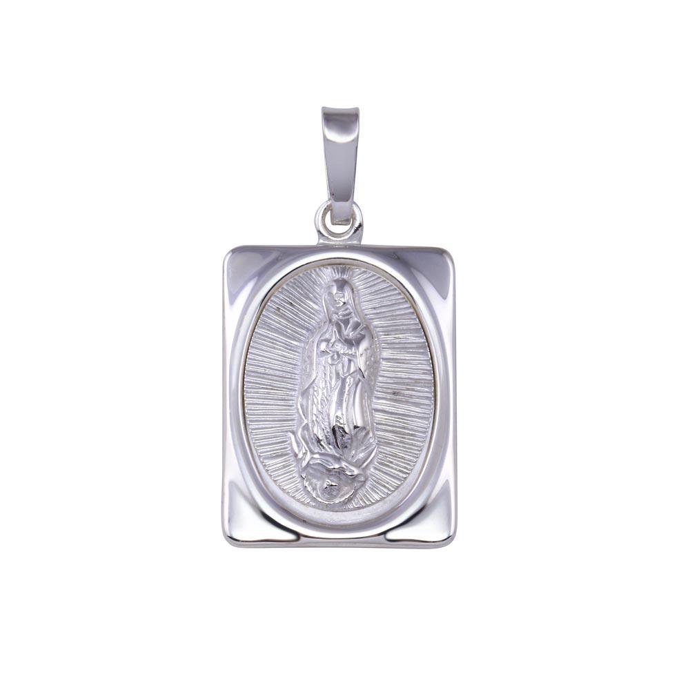 High Polished 925 Sterling Silver Nuestra Senora de Guadalupe Rectangular Pendant - SOP00174