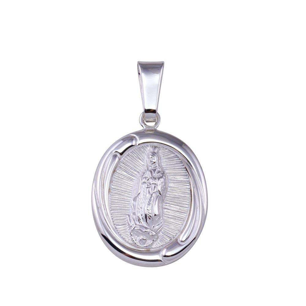 High Polished 925 Sterling Silver Nuestra Senora de Guadalupe Oval Pendant - SOP00175