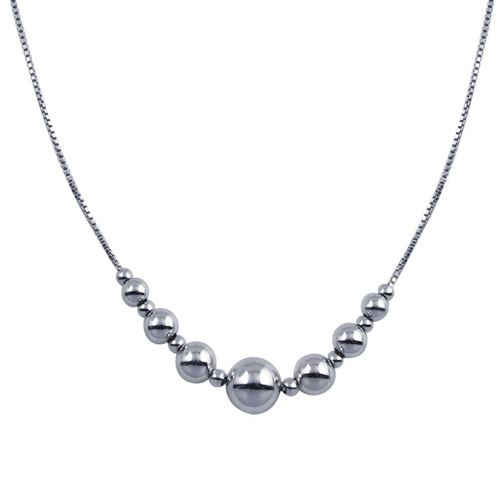 Rhodium Plated 925 Sterling Silver 15 Beads Necklace - SOP00089