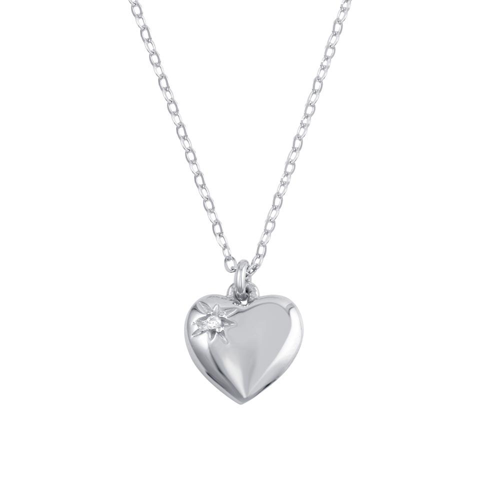 Rhodium Plated 925 Sterling Silver Heart with CZ Necklace - SOP00101