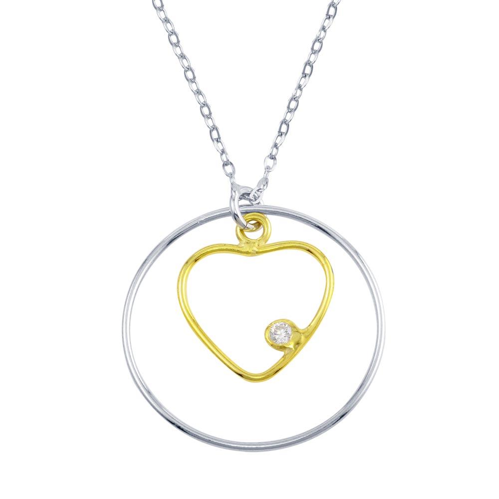 Two-Tone 925 Sterling Silver Open Heart And Circle Necklace - SOP00102