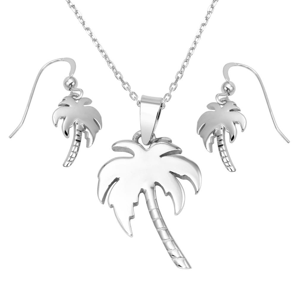 Rhodium Plated 925 Sterling Silver Palm Tree Set - SOS00009