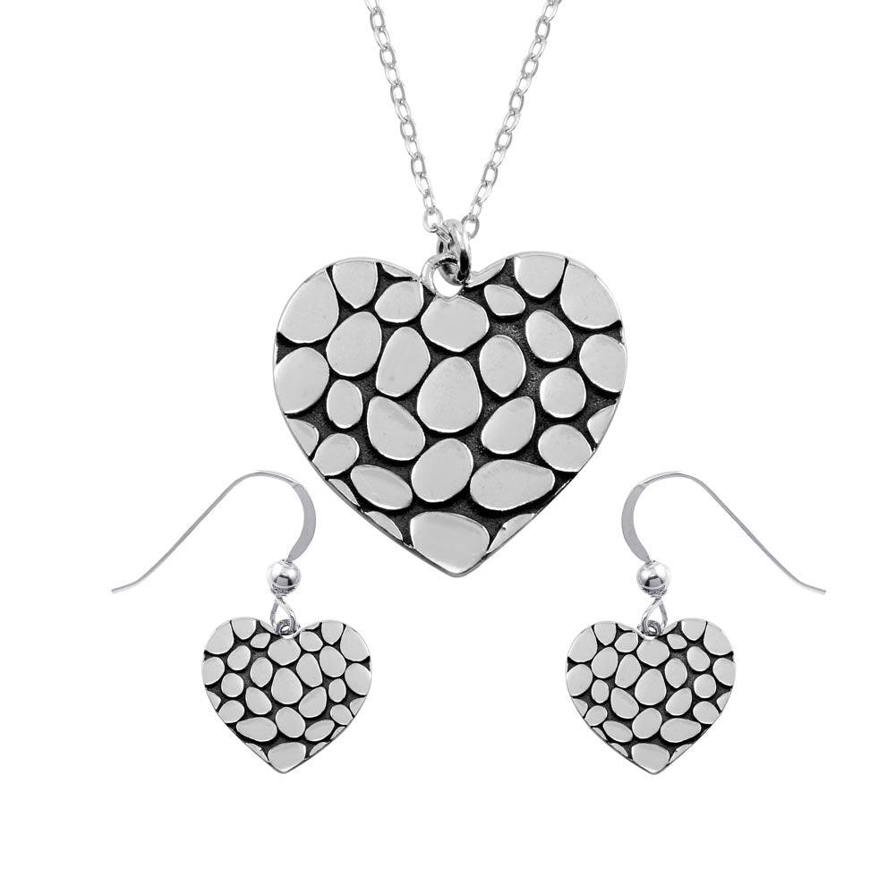 Rhodium Plated 925 Sterling Silver Mosaic Design Heart Set - SOS00013