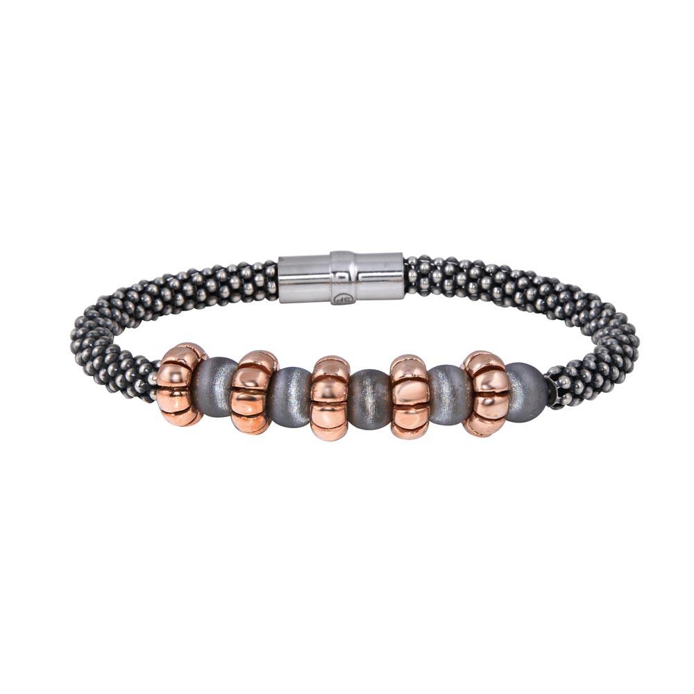 Closeout-Black Rhodium Plated 925 Sterling Silver Rose Gold Charm Magnetic Bracelet - SPB00006