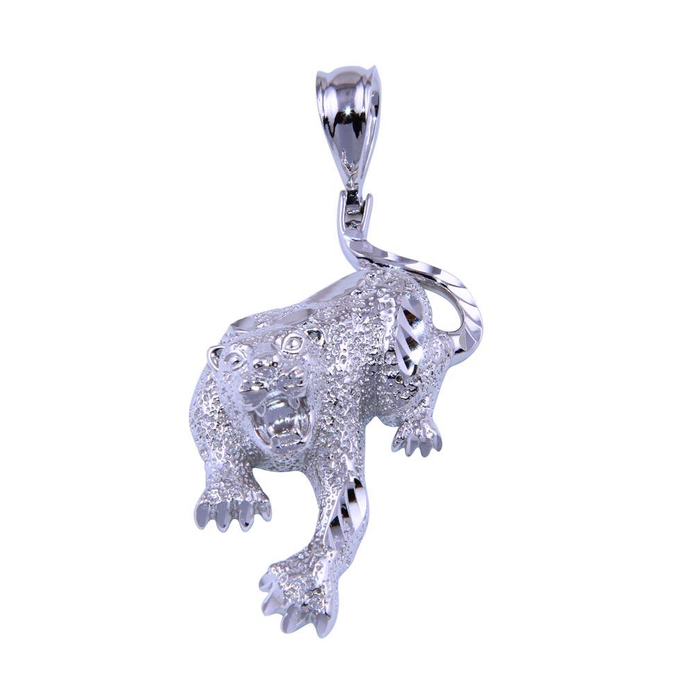 Rhodium Plated 925 Sterling Silver CZ Cheetah Pendant - SLP00291