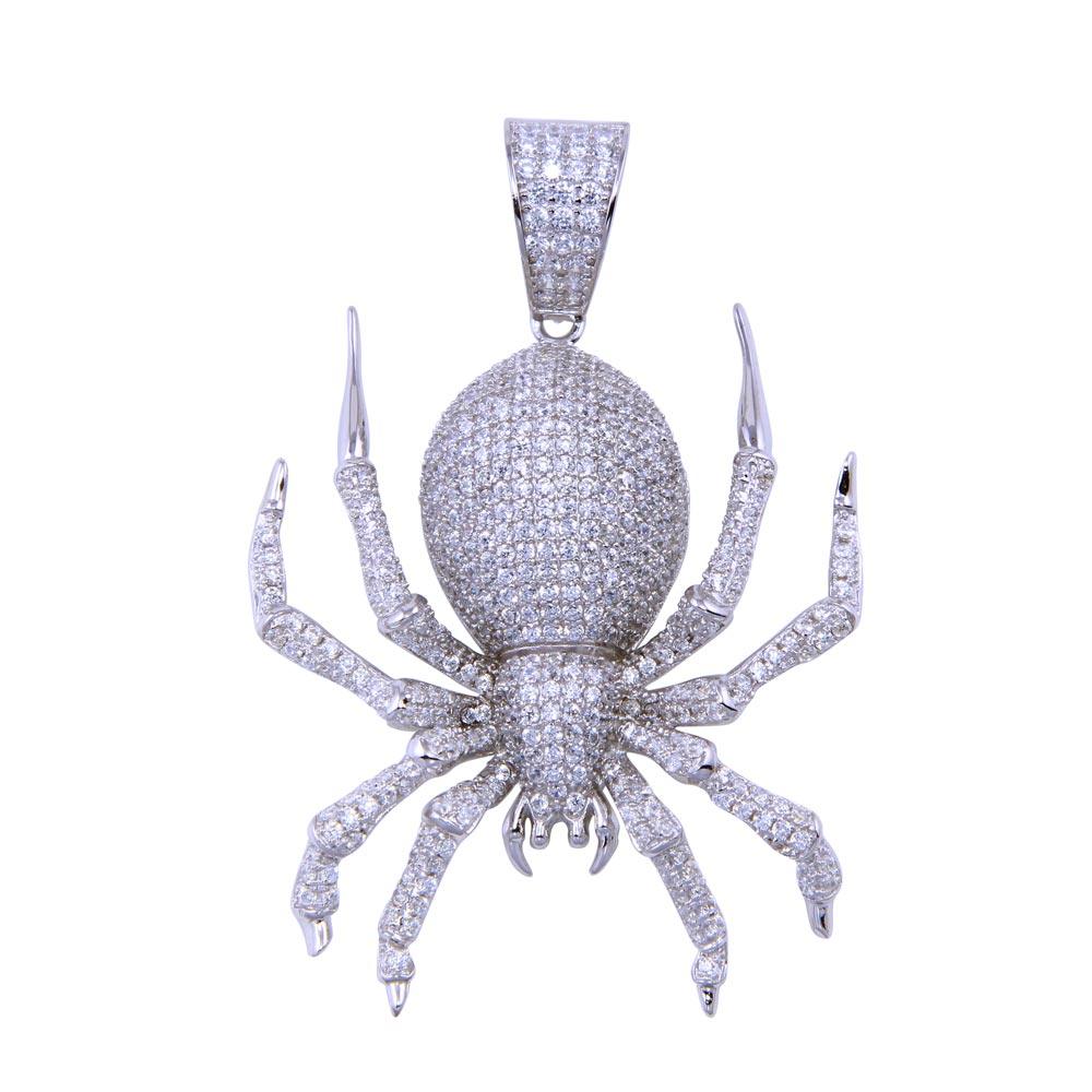 Rhodium Plated 925 Sterling Silver CZ Spider Pendant - SLP00292