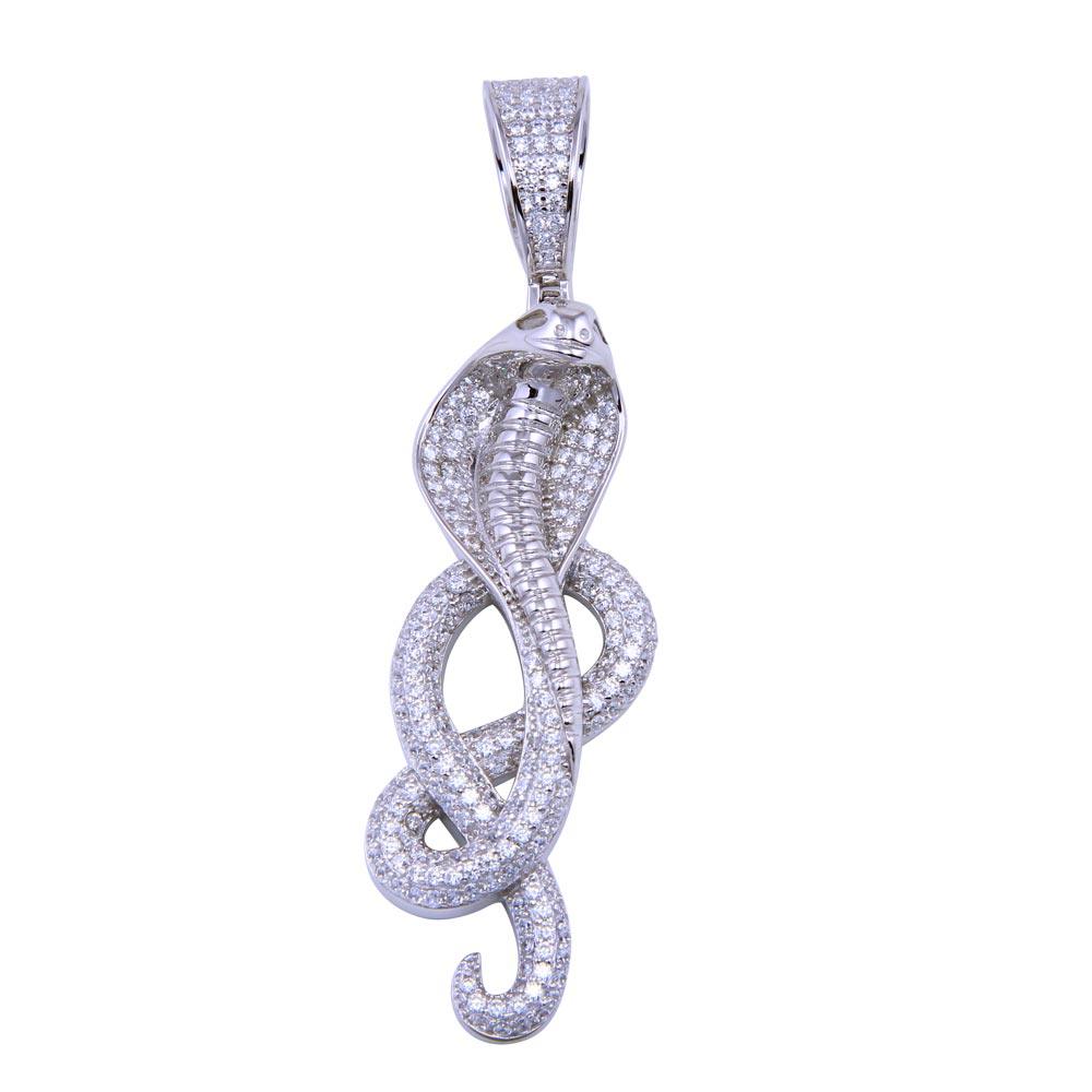 Rhodium Plated 925 Sterling Silver CZ Cobra Pendant - SLP00301