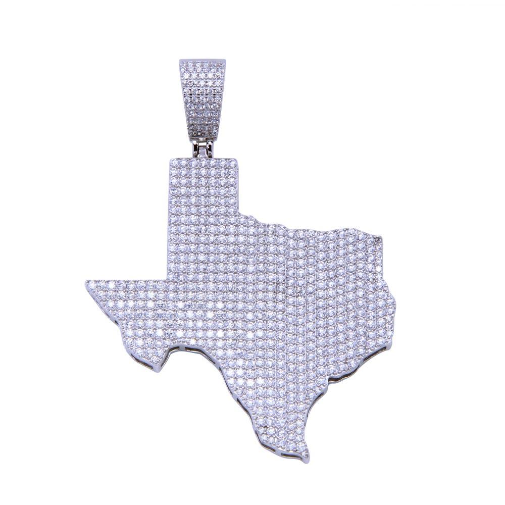 Rhodium Plated 925 Sterling Silver CZ Texas Map Pendant - SLP00303