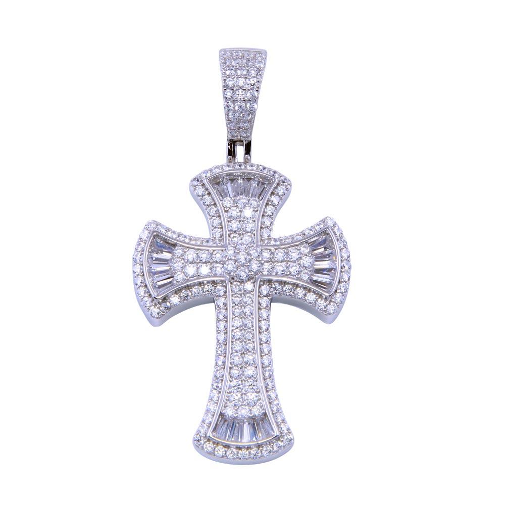 Rhodium Plated 925 Sterling Silver CZ Small Cross Pendant - SLP00305