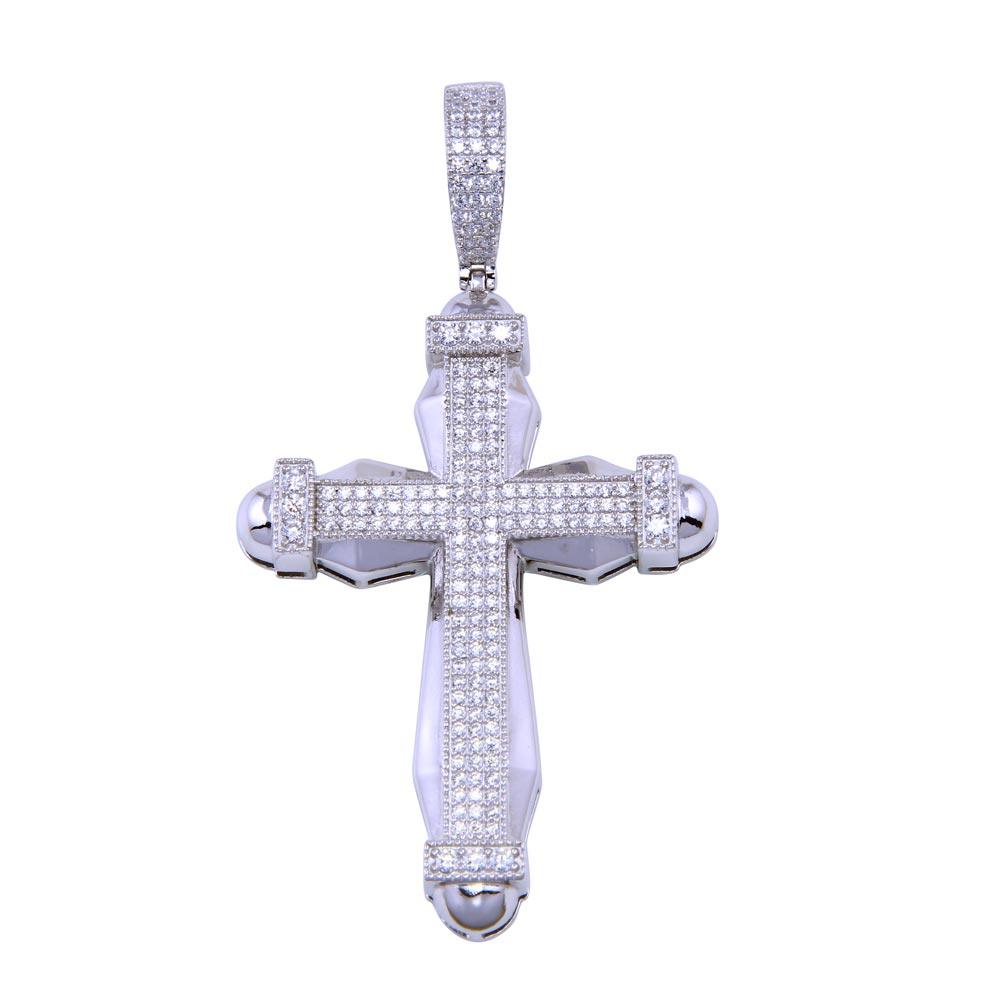 Rhodium Plated 925 Sterling Silver CZ Cross Pendant - SLP00316