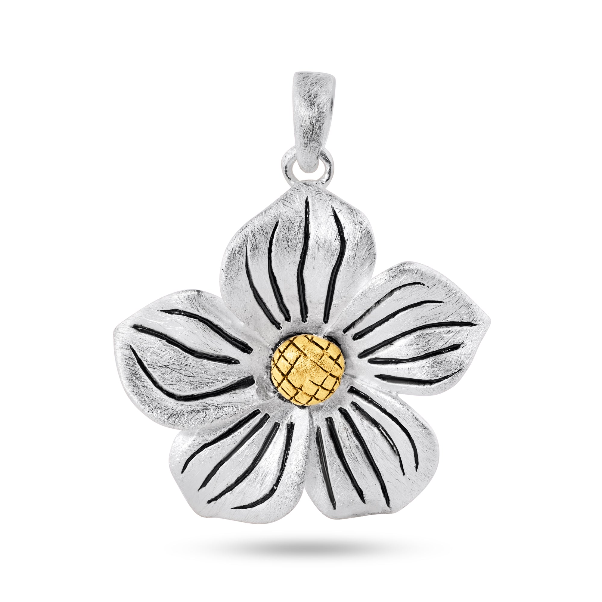 Sterling Silver Matte Finish 2T Flower Pendant - SPP00017