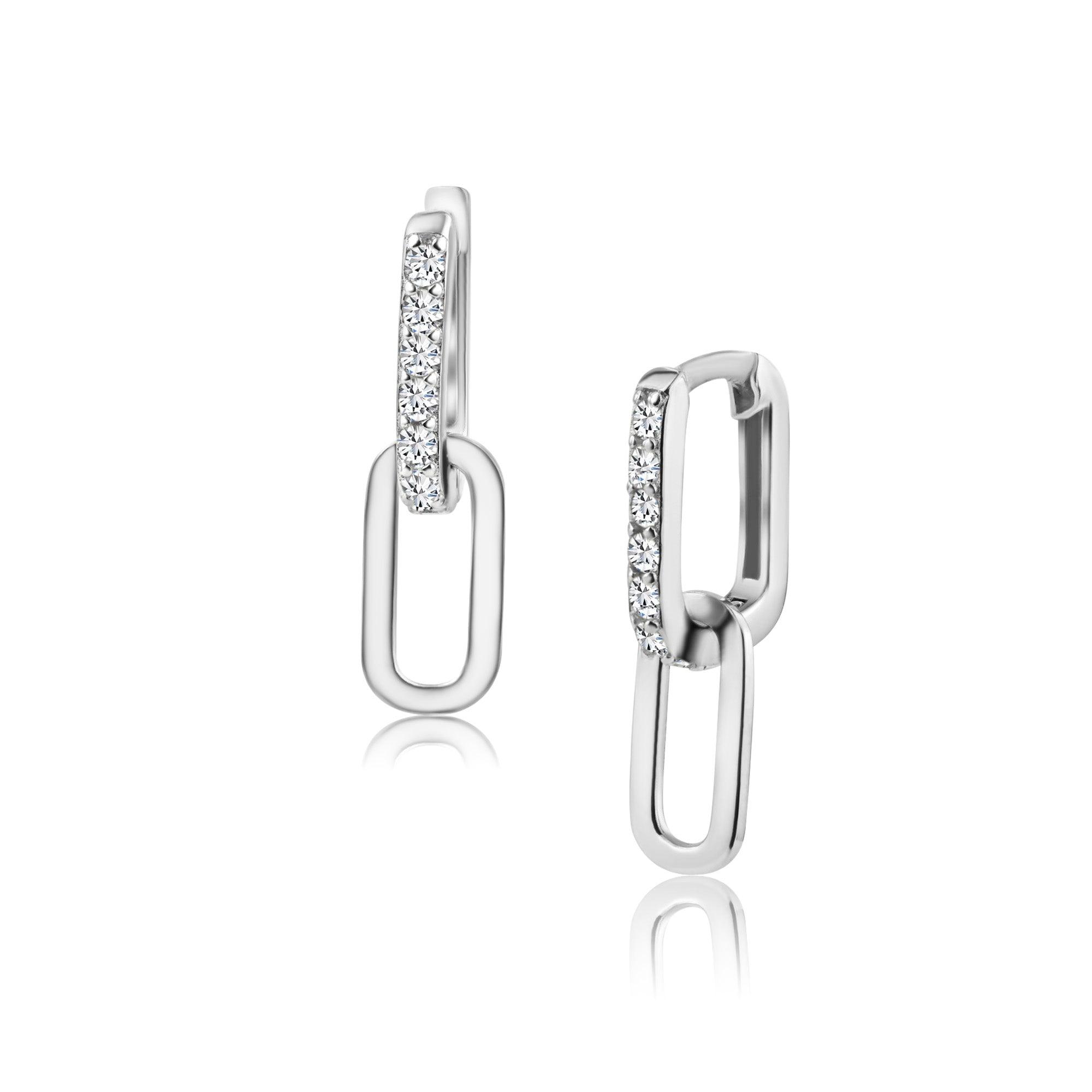 925 Sterling Silver Rectangular CZ Dangling Earring - SRE00003