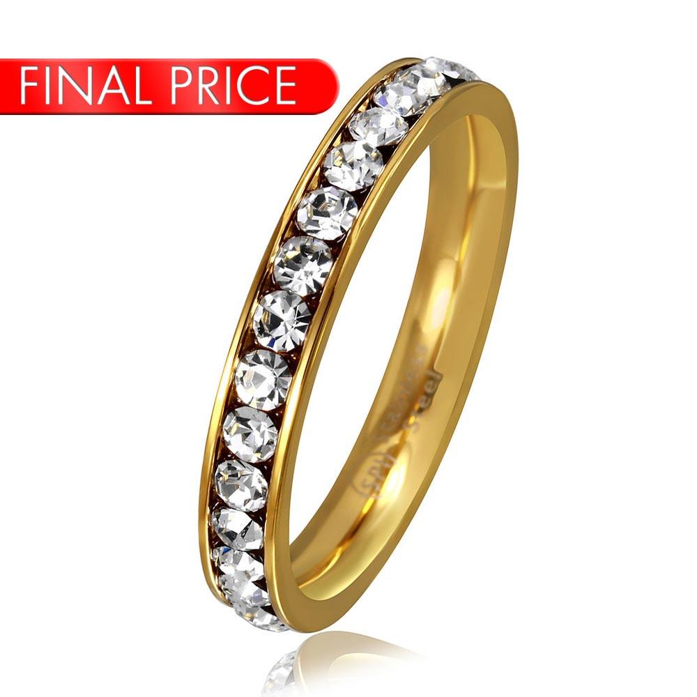 Stainless Steel Gold Color CZ Eternity Band - SSR15GP