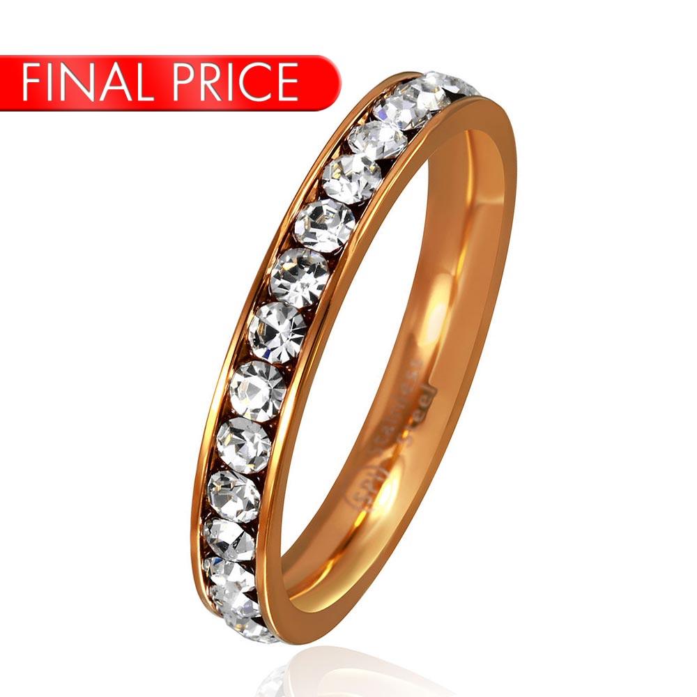 Stainless Steel Rose Gold Color CZ Eternity Band - SSR15RGP