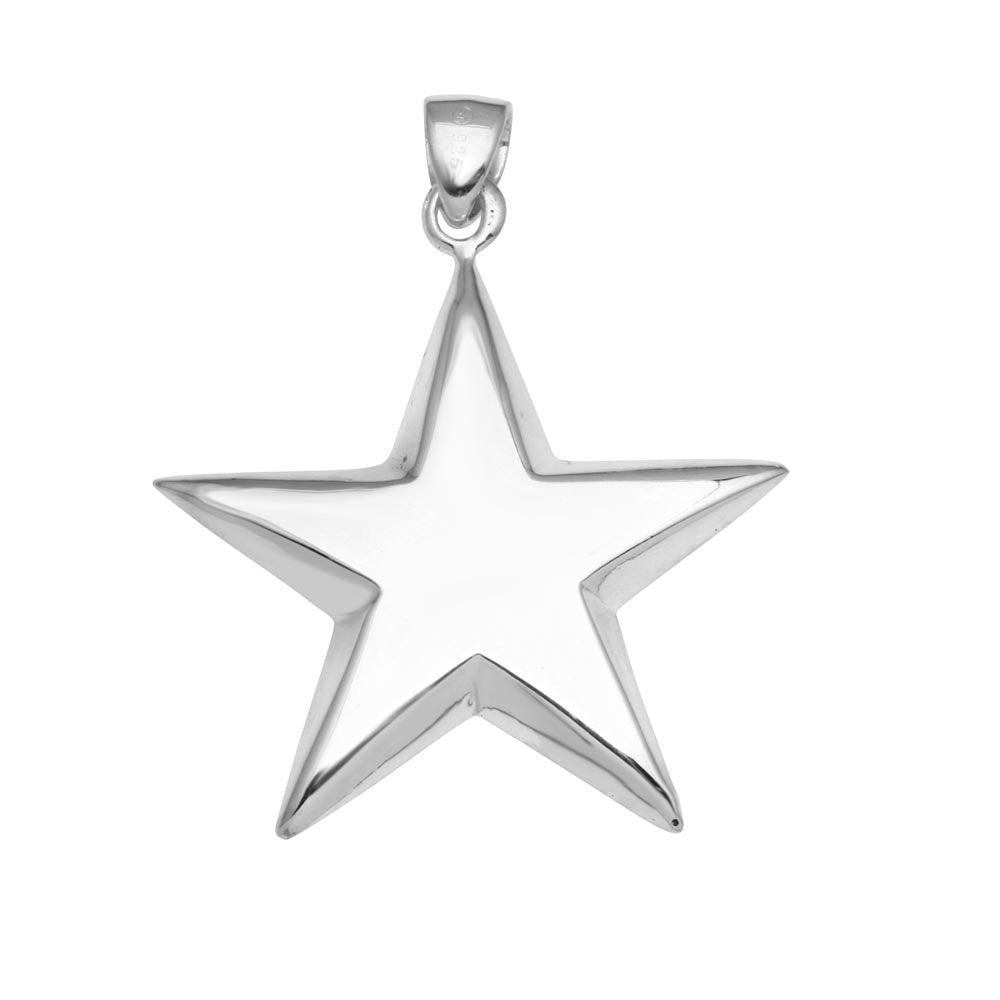 High Polished 925 Sterling Silver Puffy Engravable Star Pendant31mm  - STAR02