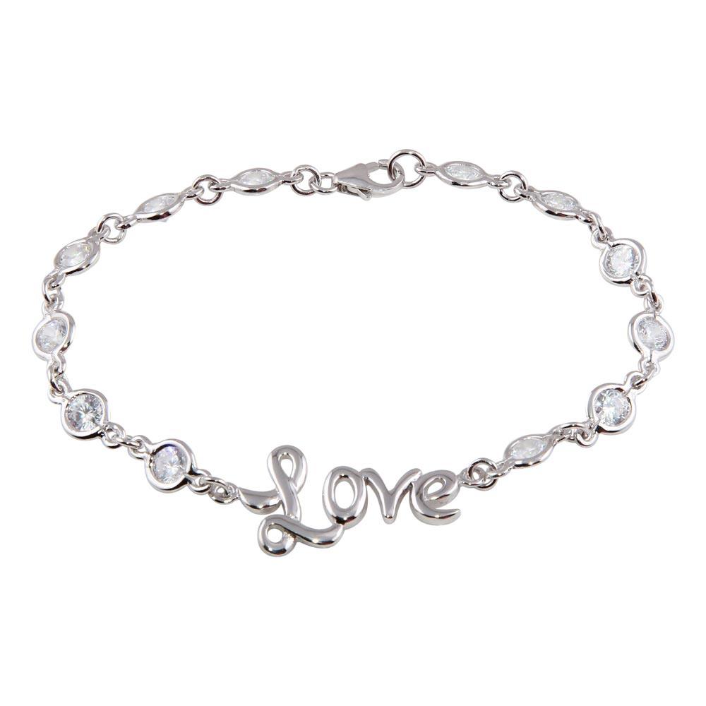 Silver 925 Rhodium Plated Clear CZ Love Bracelet - STB00041