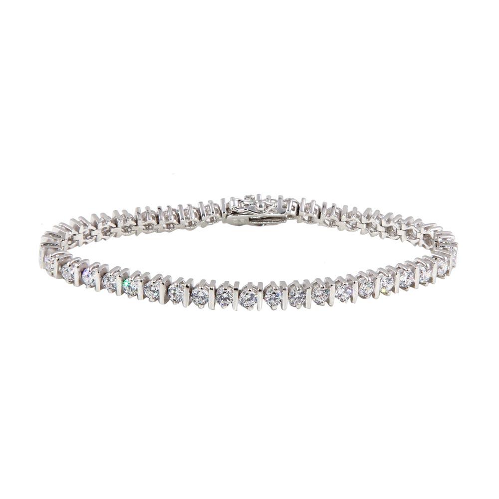 Silver 925 Rhodium Plated Clear CZ Tennis Bracelet - STB00104