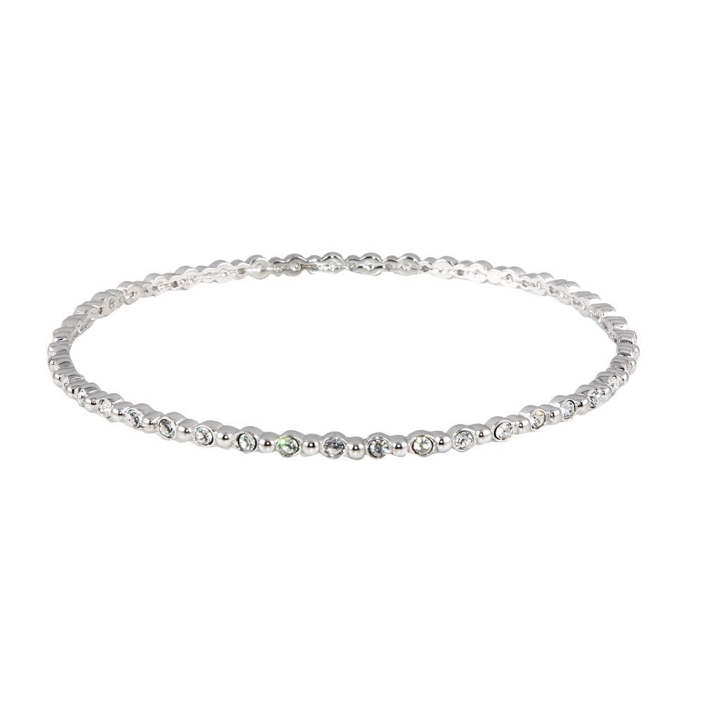 Silver 925 Rhodium Plated Round Clear CZ Bangle Bracelet - STB00109