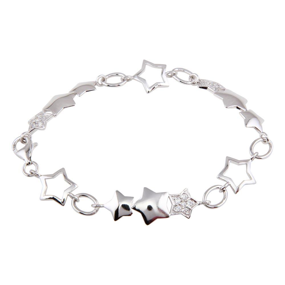 Silver 925 Rhodium Plated Multi Star Clear CZ Bracelet - STB00267