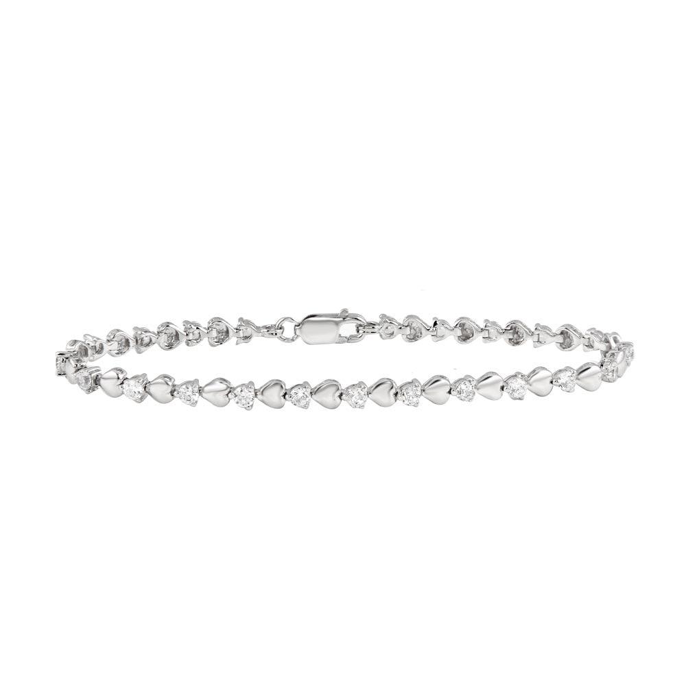 Silver 925 Rhodium Plated Heart Clear CZ Tennis Bracelet - STB00300