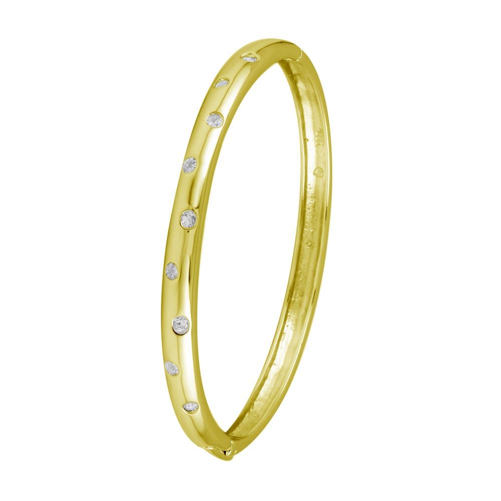 Silver 925 Gold Plated Clear CZ Dotted Bangle Bracelet - STB00340GP