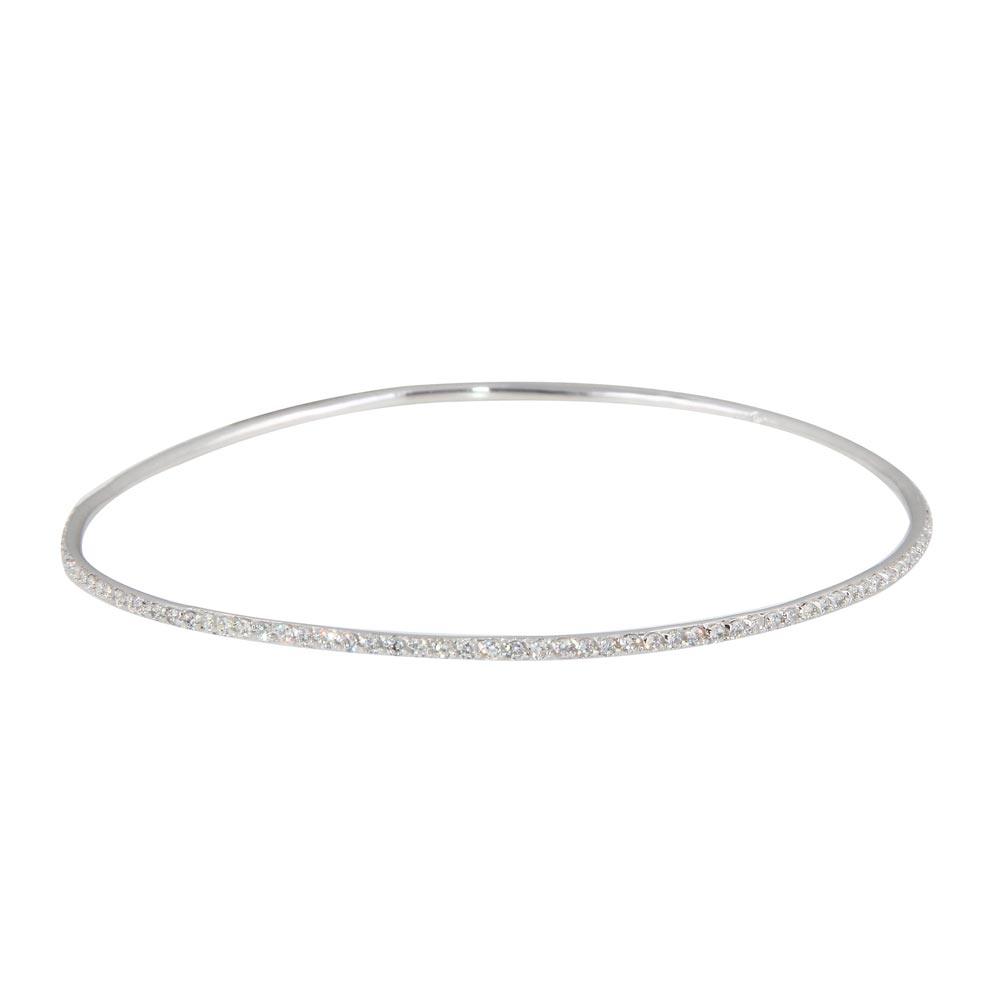 Silver 925 Rhodium Plated Clear CZ Covered Bangle Bracelet - STB00341RH