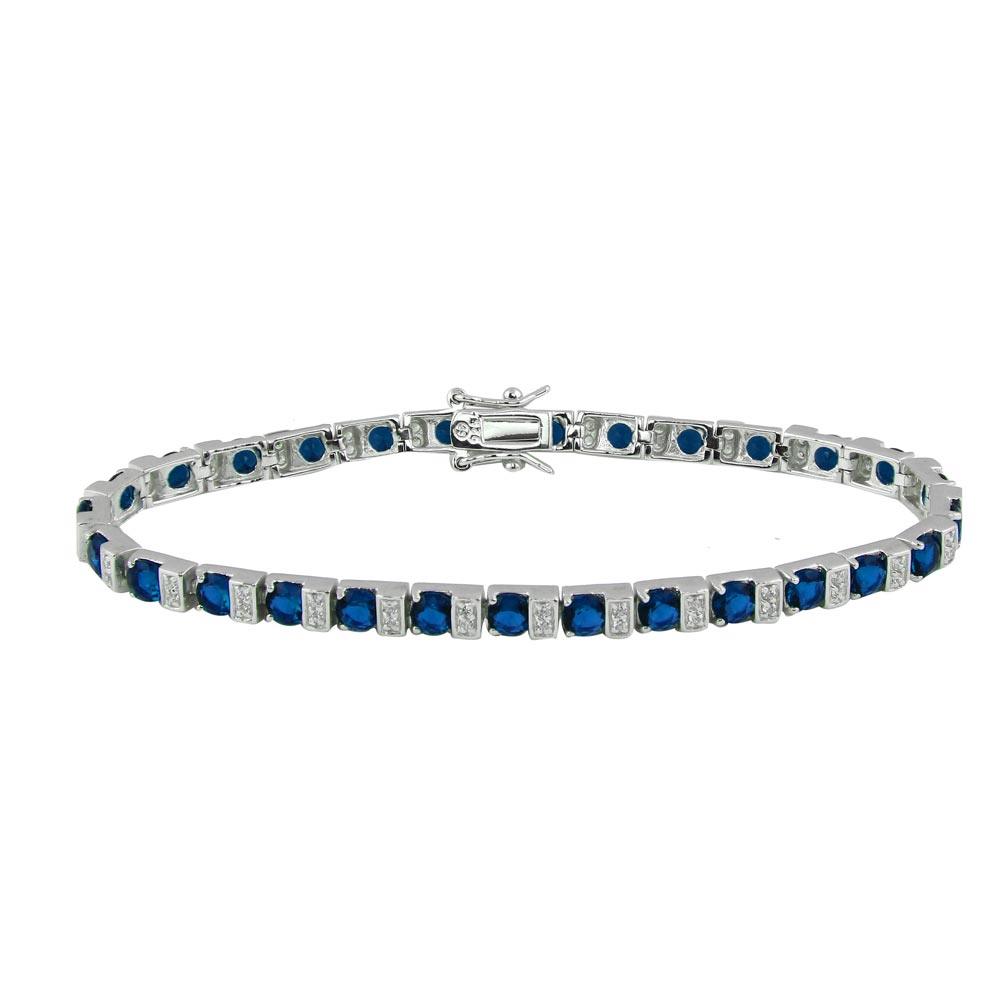 Silver 925 Rhodium Plated Clear and Blue CZ Tennis Bracelet - STB00344SEP-BLUE