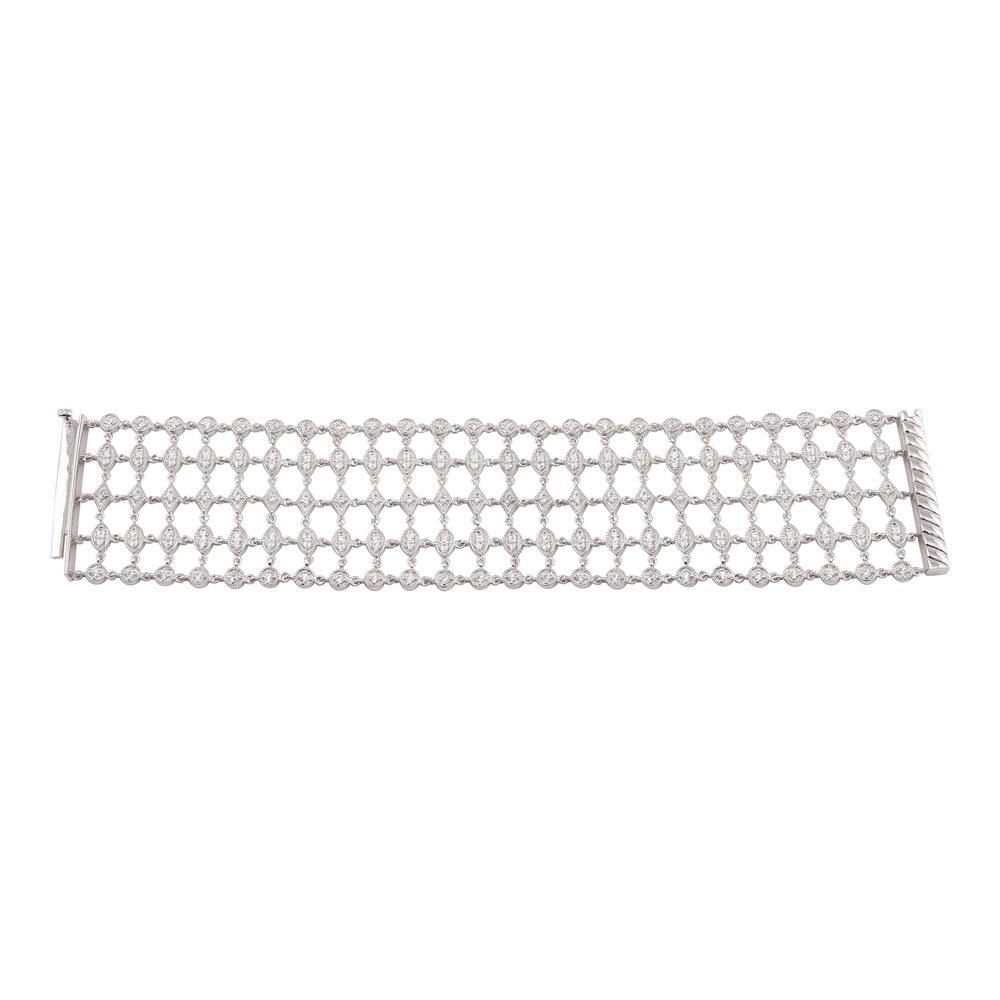 Silver 925 Rhodium Plated Round Clear CZ Net Bracelet - STB00361