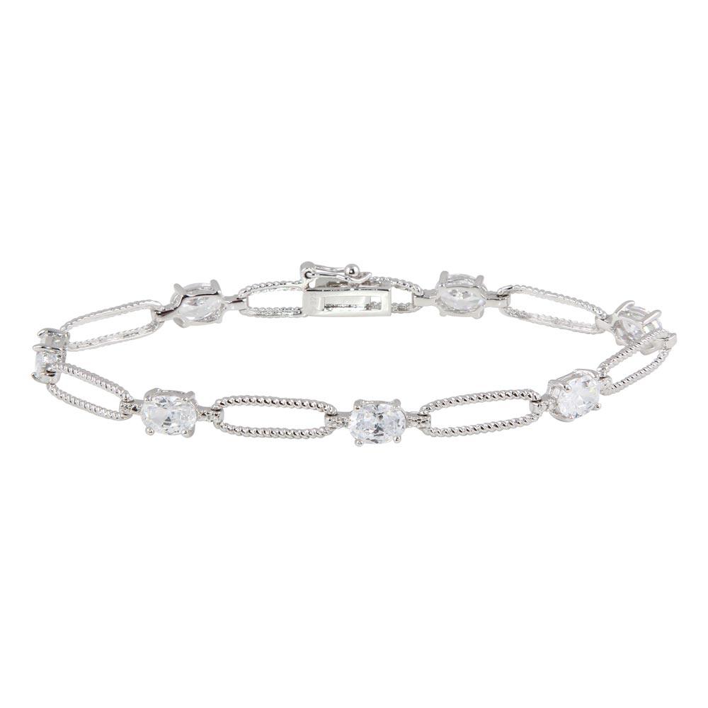 Silver 925 Rhodium Plated Clear CZ Large Link Bracelet - STB00429