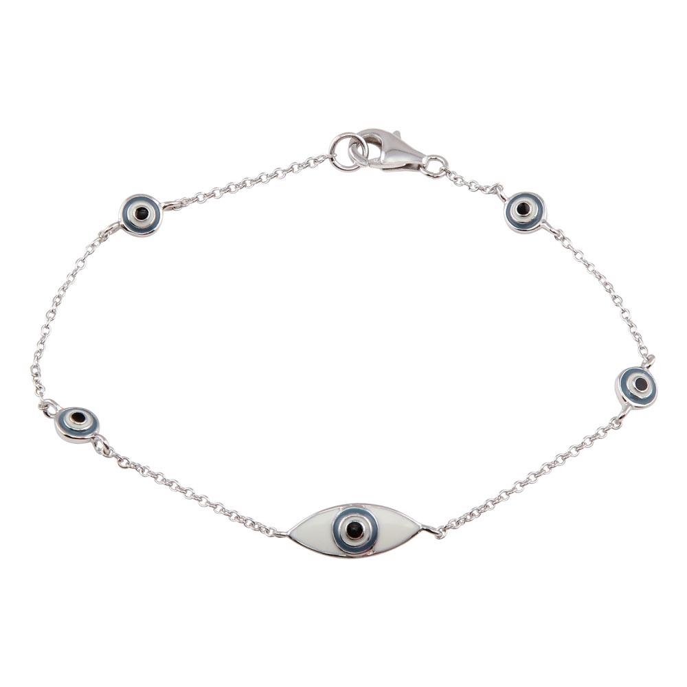 Silver 925 Rhodium Plated Evil Eye Bracelet - STB00494